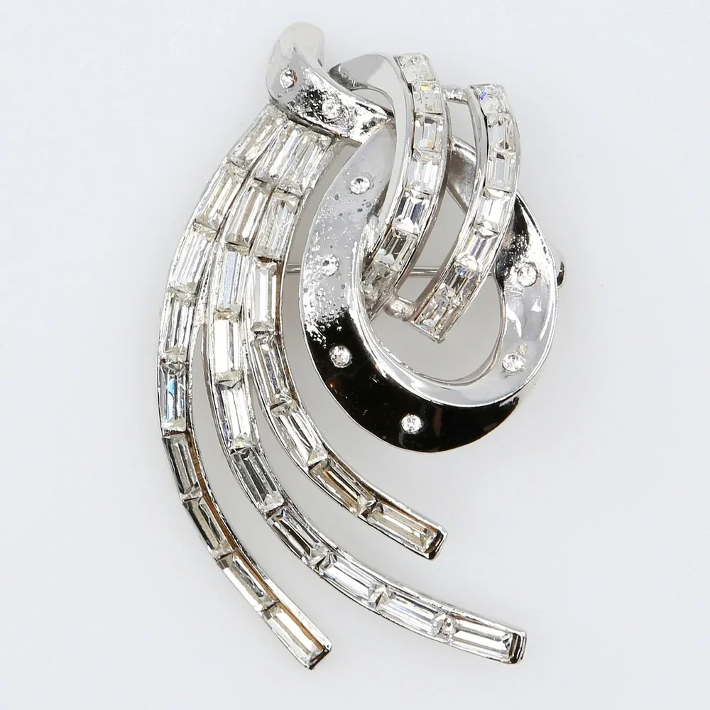 Alfred Philippe Trifari Comet Atomic Swoop Brooch Patent Rhinestone Brooch 1953